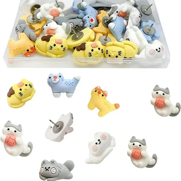30 pcs Cat Push Pins Cute Thumbtacks Cartoon Pushpins for Cork Board Photo Memo - Picture 1 of 7